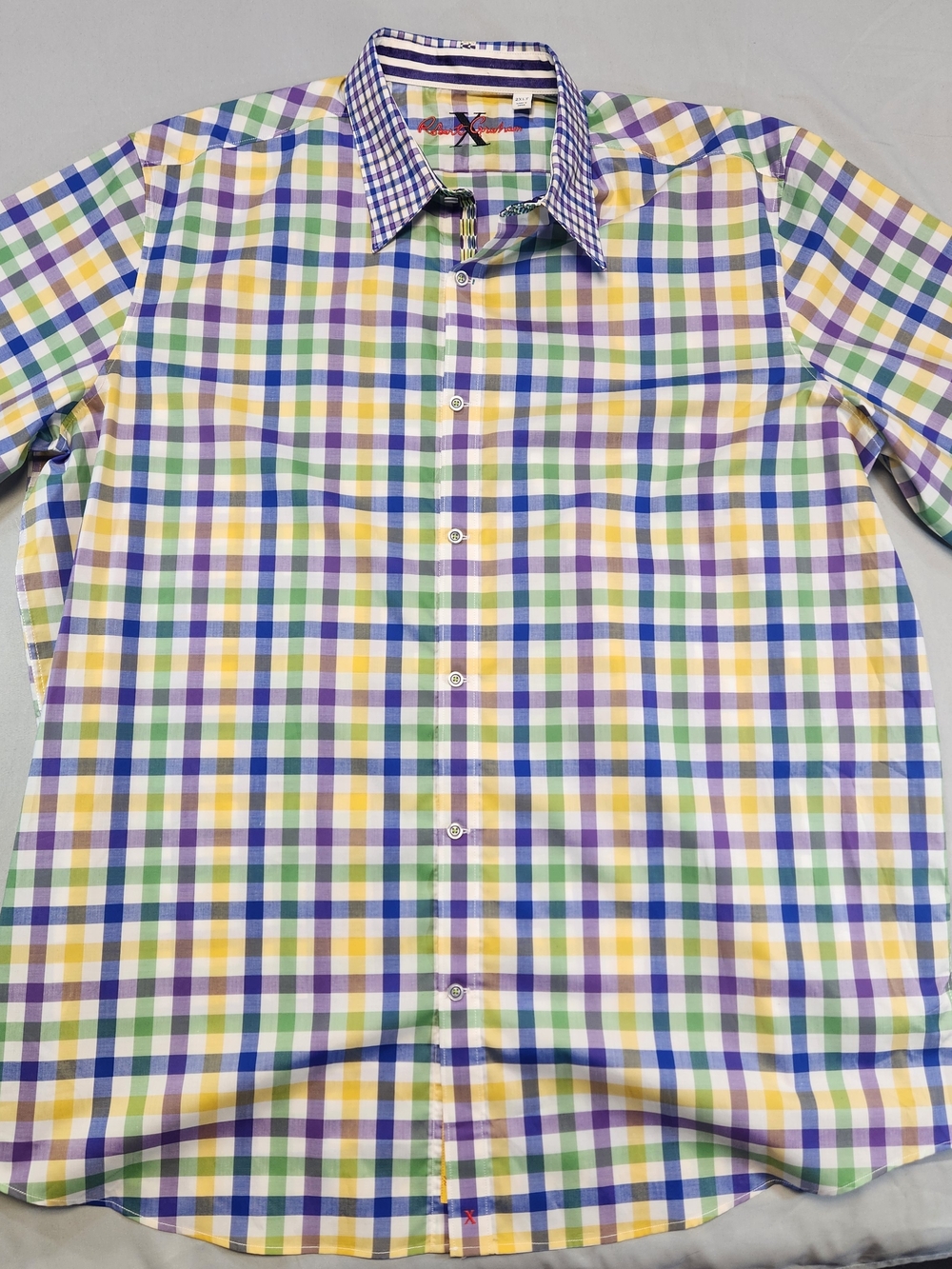 Robert Graham X 2XLT Multicolor Check Button Down Shirt Blue Green Yellow Purple